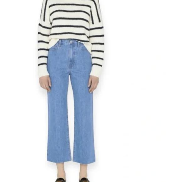 Frame 32 Le Jane Ankle Cropped High Rise Straight Leg Jeans Denim Cottom Blue - Picture 1 of 10